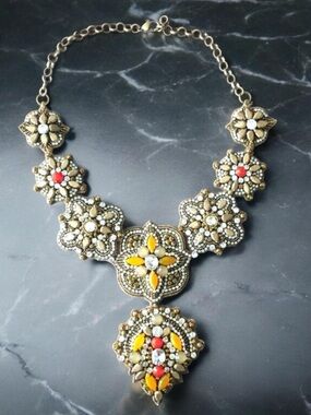 Anthropologie Deepa Gurnani hand-embroidered crystal statement boho necklace